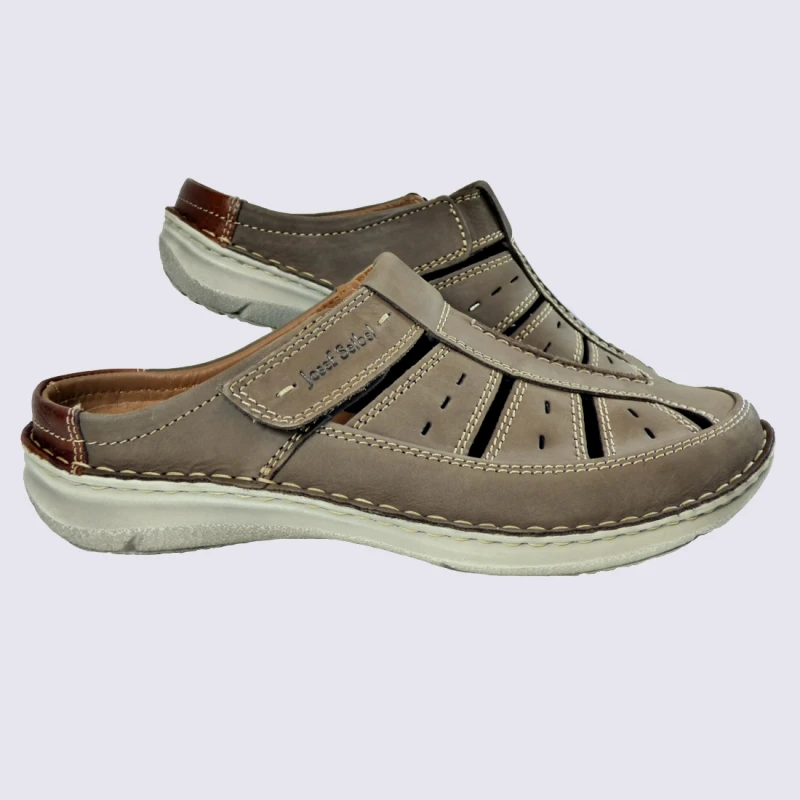Chaussures Josef Seibel, Chaussures Ouvertes à Velcro Homme En Cuir Gris – Image 2