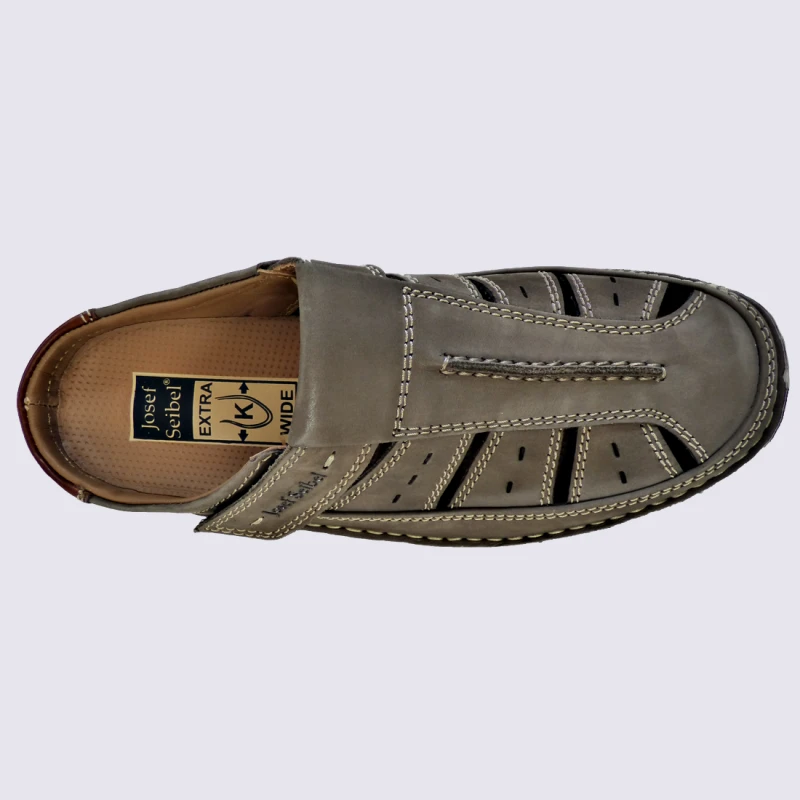 Chaussures Josef Seibel, Chaussures Ouvertes à Velcro Homme En Cuir Gris – Image 3