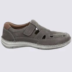Chaussures Josef Seibel, Chaussures Ouvertes Ă Velcros Homme En Cuir Gris