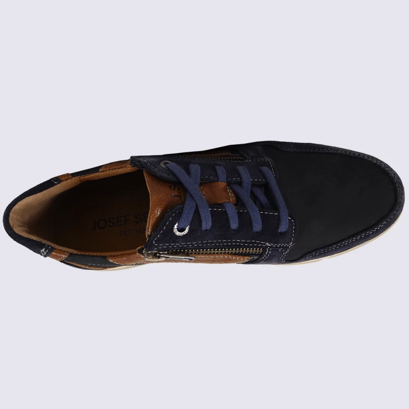 Chaussures Josef Seibel, Chaussures Sportives Homme En Cuir Bleu – Image 3