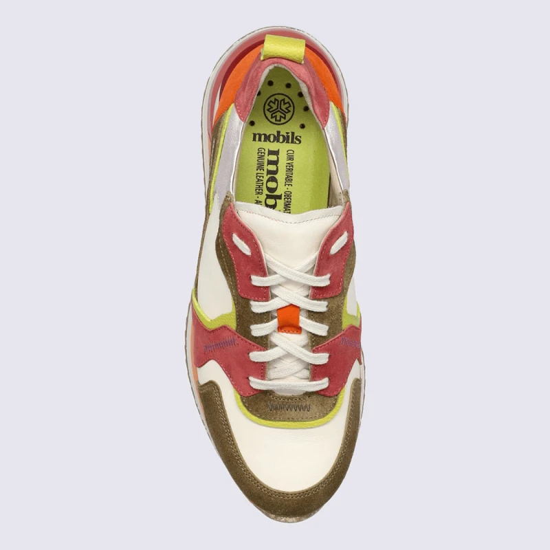 Baskets Mephisto, Baskets à Lacets élégante Et Moderne Femme En Cuir Nubuck Vert/orange – Image 3