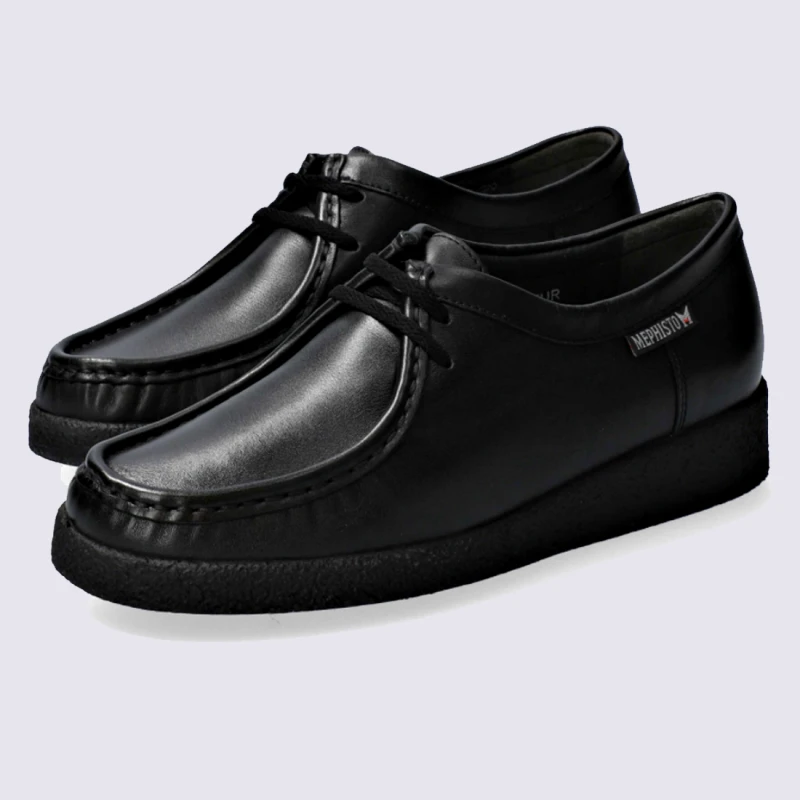 Chaussures Mephisto, Chaussures à Lacets Femme En Cuir Noir Mat – Image 2