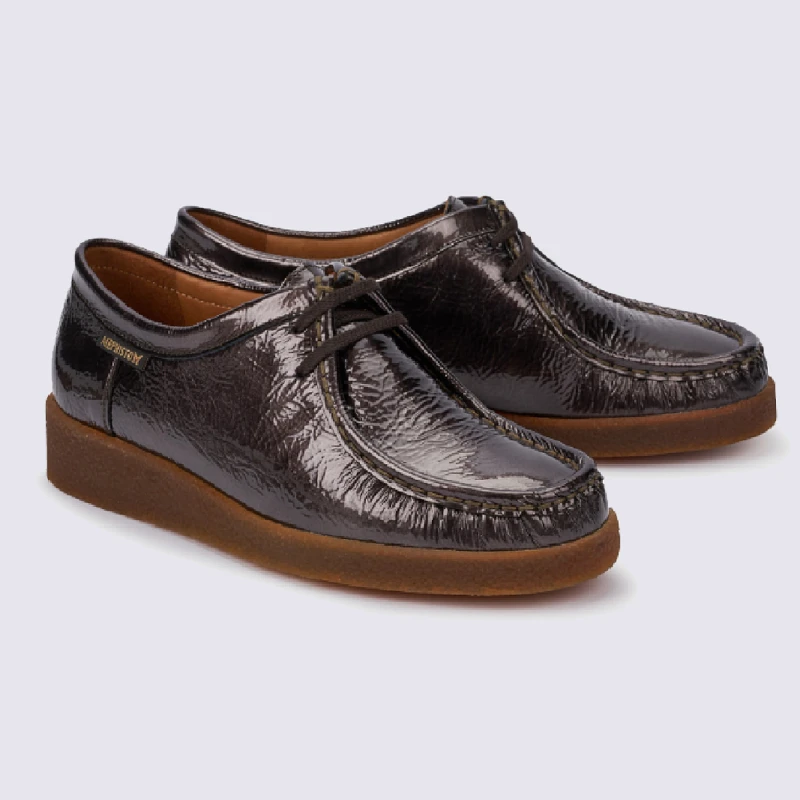 Chaussures Mephisto, Chaussures à Lacets Femme En Cuir Vernis Bronze – Image 2