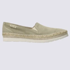 Chaussures Mephisto, Chaussures Effet Espadrille Femme En Cuir Vert Kaki