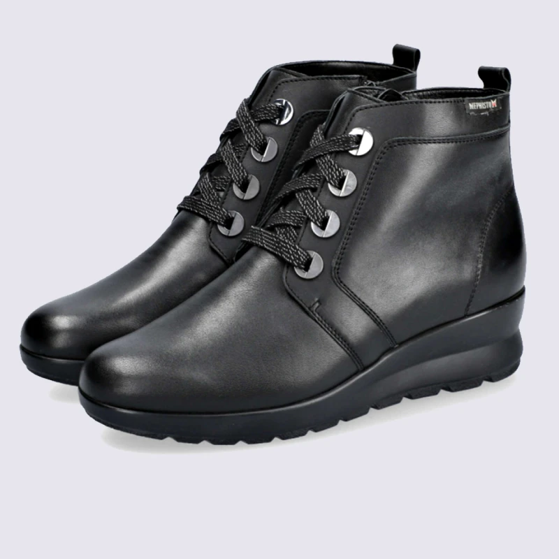 Chaussures Mephisto, Chaussures Montantes à Lacets Femme En Cuir Noir – Image 2