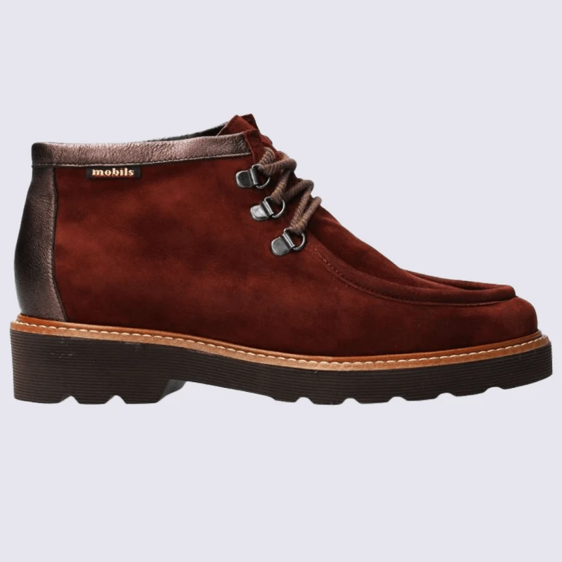 Chaussures Mobils, Chaussures Ă Lacets Femme En Cuir Velours Bordeaux
