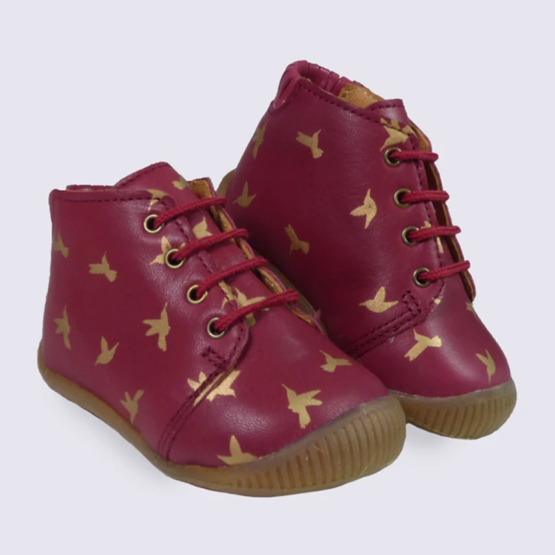 Chaussures Pour Bébé Fille Babybotte En Cuir Rouge Motif Doré – Image 2