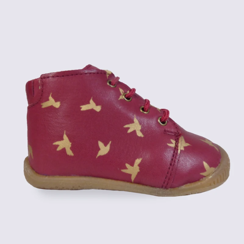 Chaussures Pour Bébé Fille Babybotte En Cuir Rouge Motif Doré