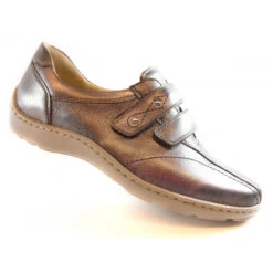Chaussures Waldlaufer, Chaussures à Velcros Grande Largeur Femme En Cuir Sable Métallisé