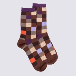 Chaussettes Doré Doré, Chaussettes à Carreaux/échiquier Femme En Coton Violet/gris