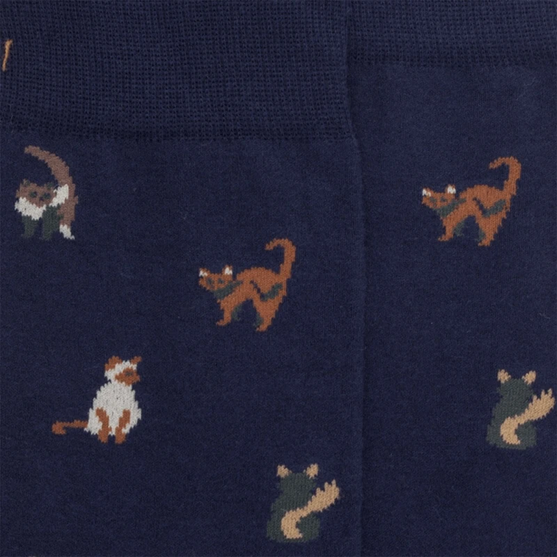 Chaussettes Doré Doré, Chaussettes Motif Chats Homme En Coton Marine – Image 2