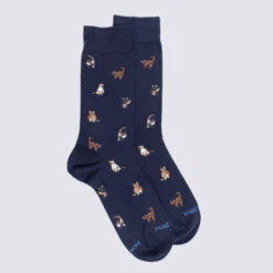 Chaussettes Doré Doré, Chaussettes Motif Chats Homme En Coton Marine