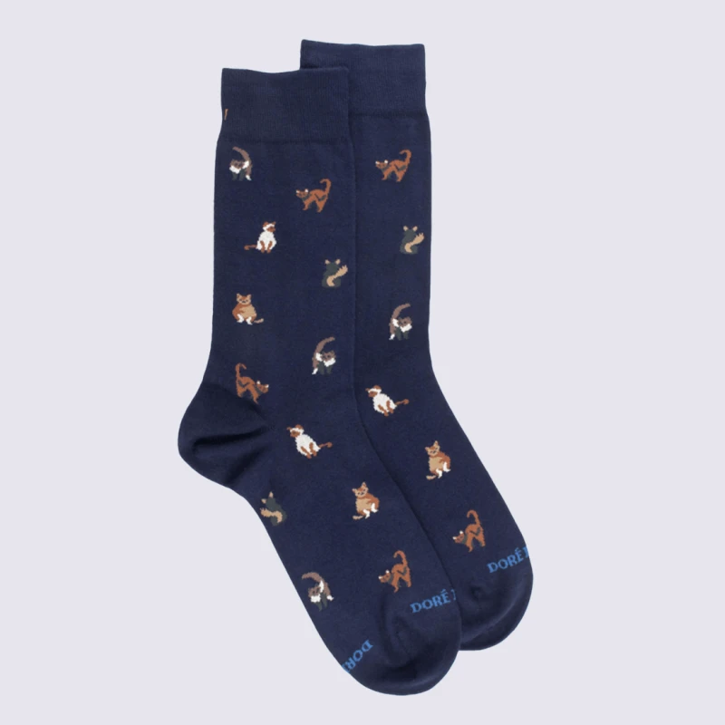 Chaussettes Doré Doré, Chaussettes Motif Chats Homme En Coton Marine