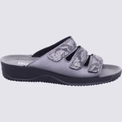 Mules Rohde, Mules Confortables 3 Brides Velcro Femme En Cuir Anthracite