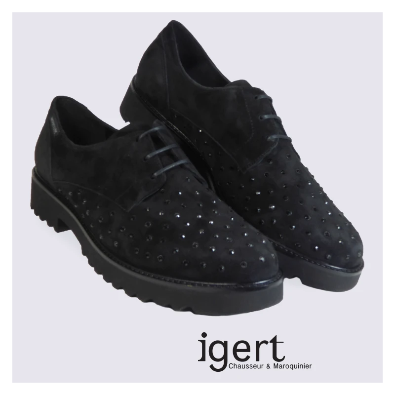 Derby Pour Femme Mephisto En Cuir Noir Et Strass – Image 2