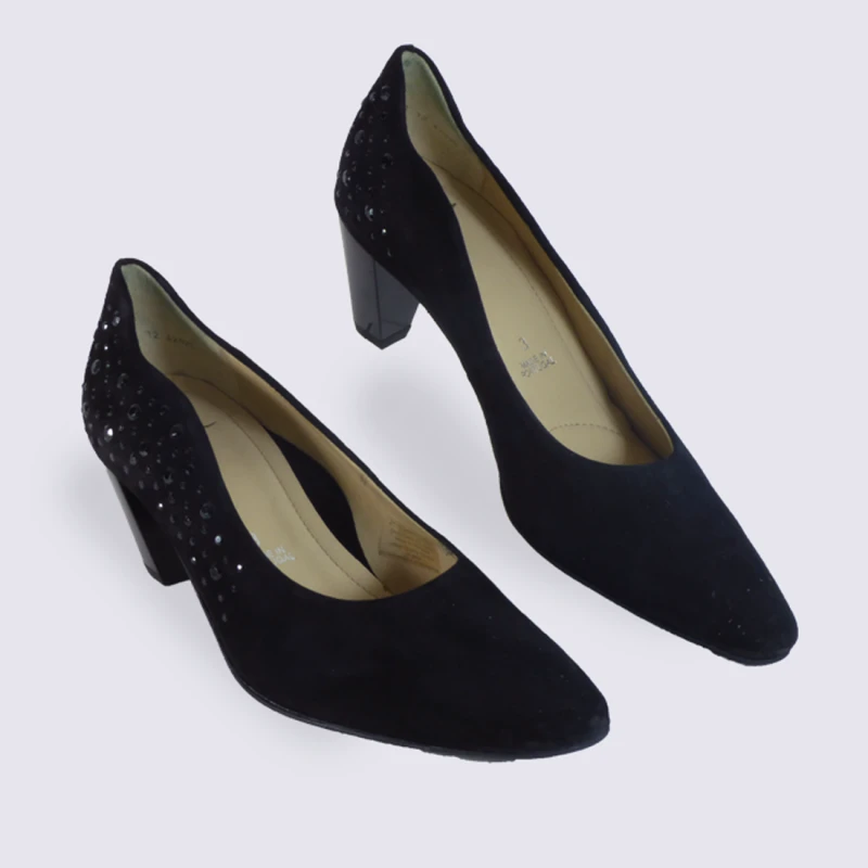 Escarpins Ara En Cuir Velours Noir Avec Strass – Image 2