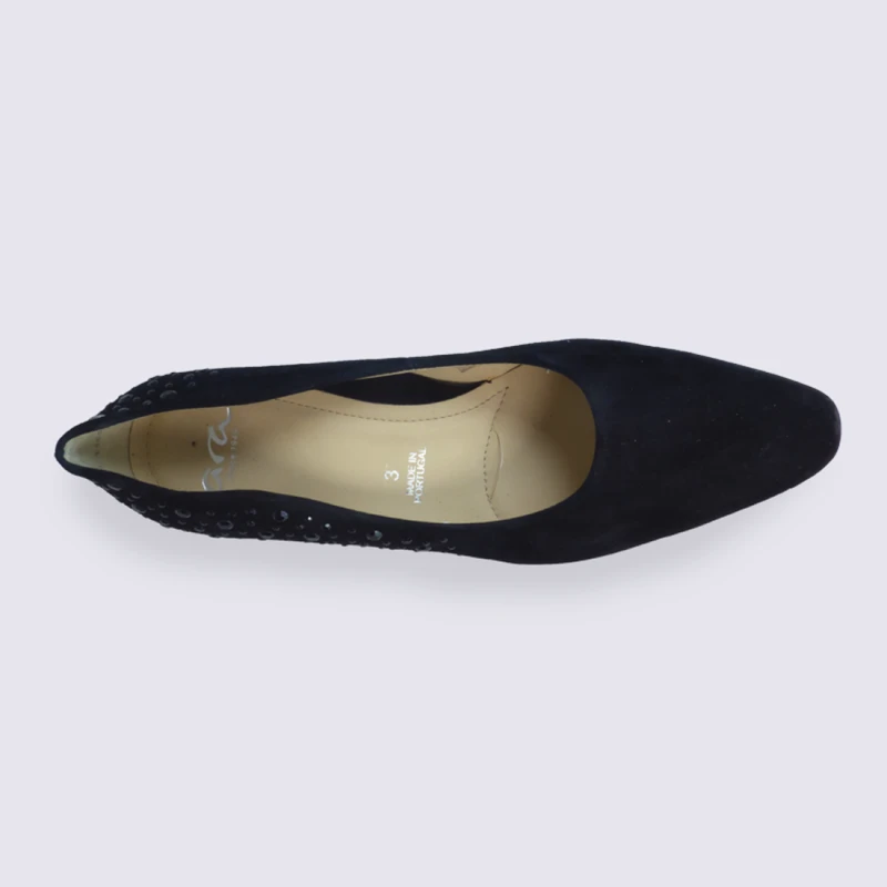 Escarpins Ara En Cuir Velours Noir Avec Strass – Image 3