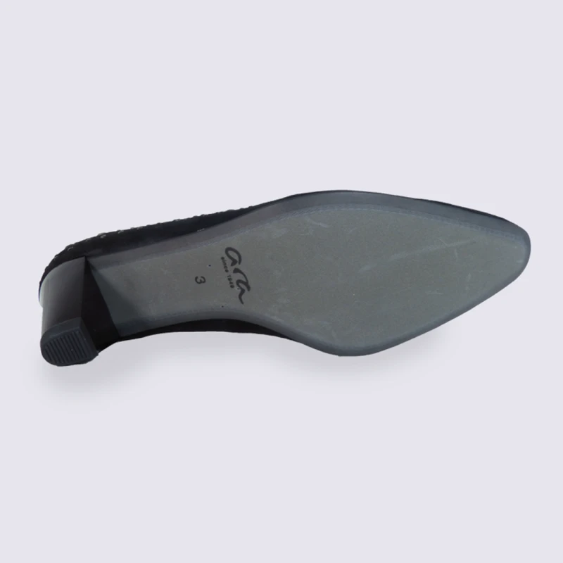 Escarpins Ara En Cuir Velours Noir Avec Strass – Image 4