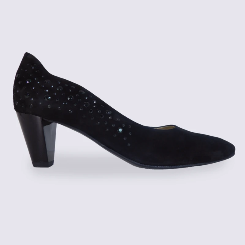 Escarpins Ara En Cuir Velours Noir Avec Strass