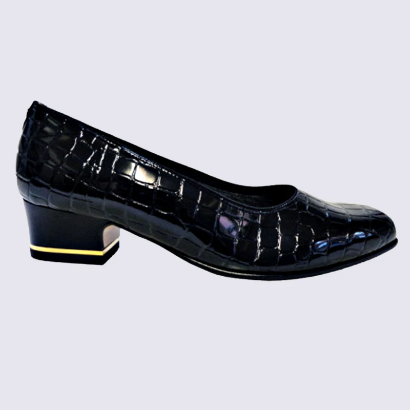 Escarpins Ara, Escarpins Ă Petit Talon Aspect Croco Femme En Vernis Noir