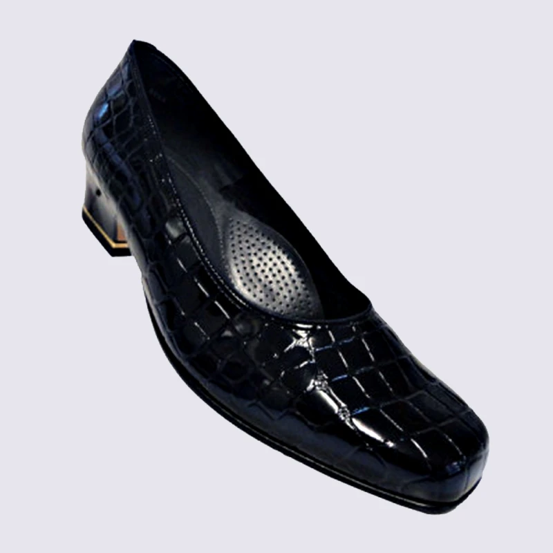 Escarpins Ara, Escarpins à Petit Talon Aspect Croco Femme En Vernis Noir – Image 2