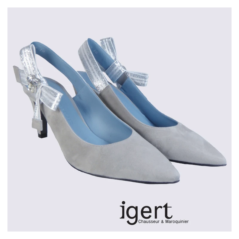 Escarpins En Cuir Grisavec Noeud Tendance K&S – Image 2