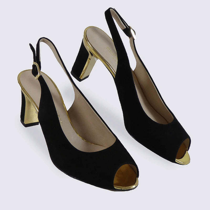 Escarpins En Cuir Nubuck Moda Di Fausto Noir Et Doré – Image 2