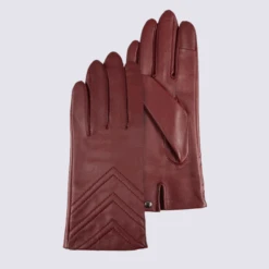 Gants Isotoner, Gants à Chevrons Femme En Cuir Rouge
