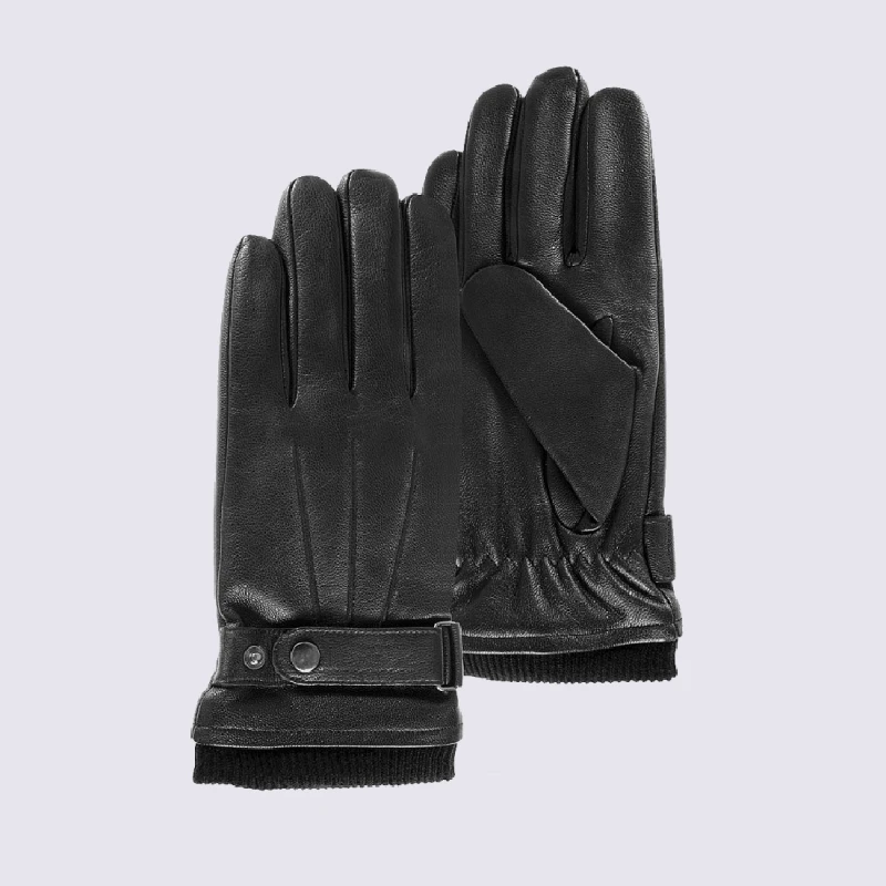 Gants Isotoner, Gants Compatibles écrans Tactiles Homme En Cuir Noir