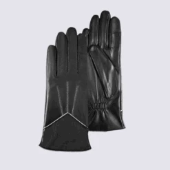 Gants Isotoner, Gants Femme Chevron Et Baguette Compatibles écrans Tactiles En Cuir Noir