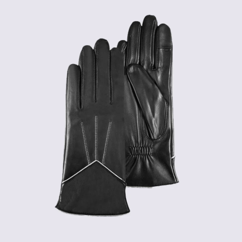 Gants Isotoner, Gants Femme Chevron Et Baguette Compatibles écrans Tactiles En Cuir Noir