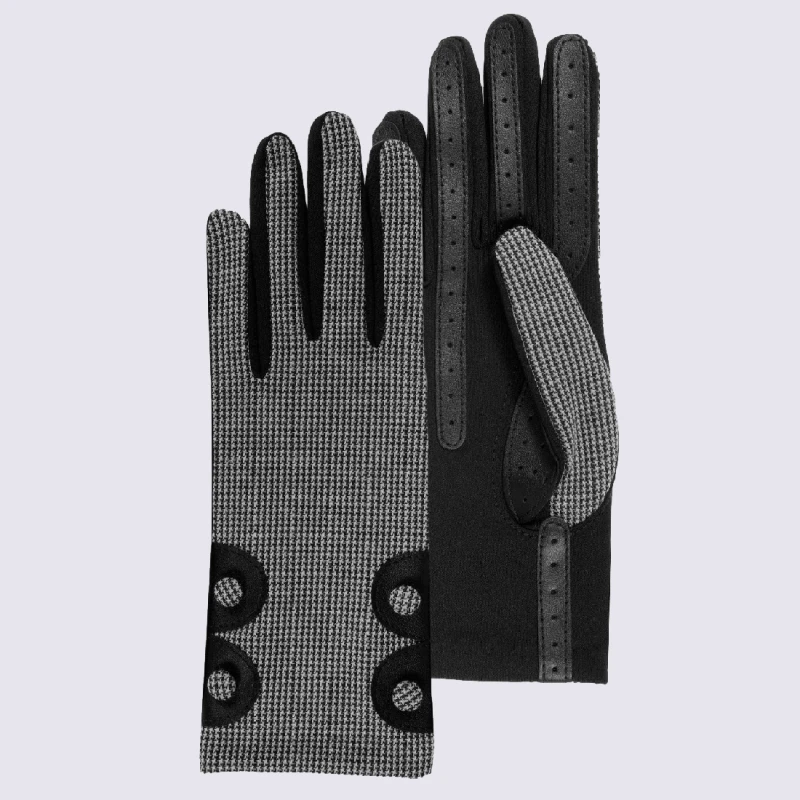 Gants Isotoner, Gants Tactiles Femme Imprimé Pied De Poule Noir