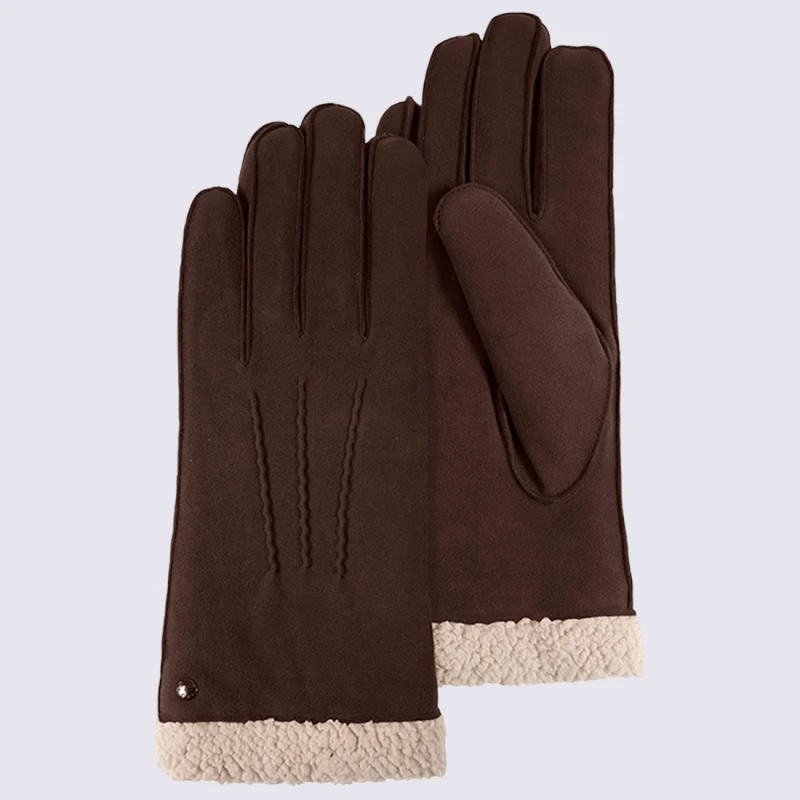 Gants Pour Femme Isotoner En Cuir D'agneau Pleine Fleur Marron