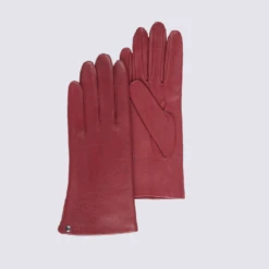 Gants Pour Femme Isotoner En Cuir D'agneau Pleine Fleur Rouge