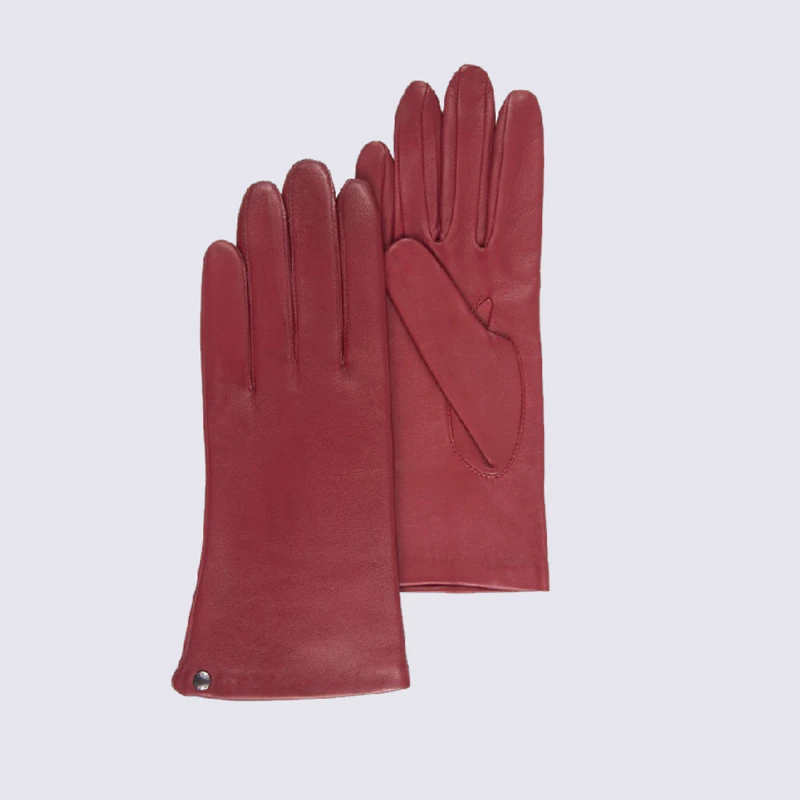 Gants Pour Femme Isotoner En Cuir D'agneau Pleine Fleur Rouge
