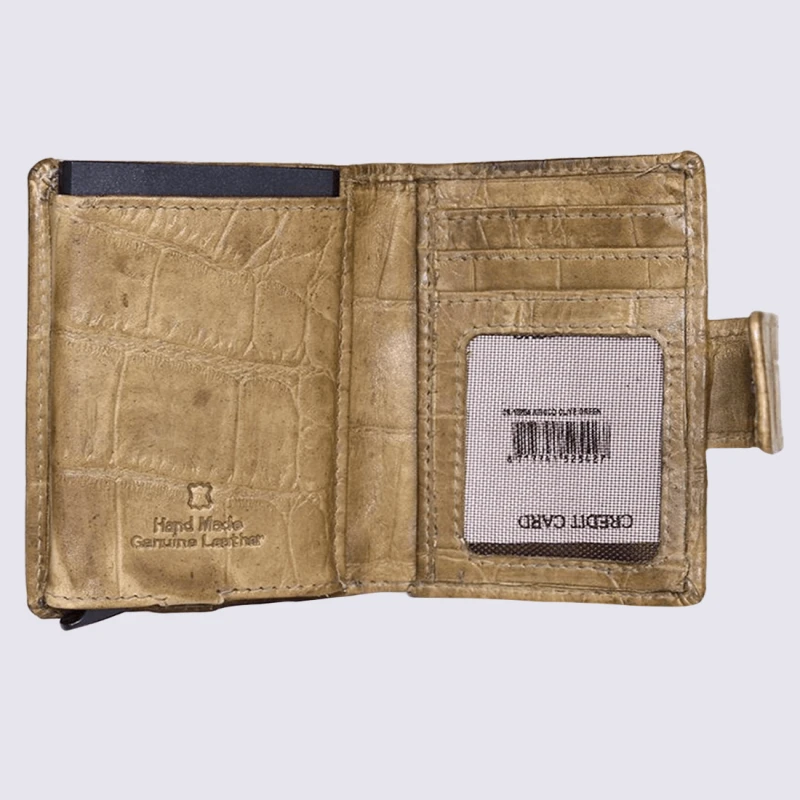 Mini Portefeuille Bear, Mini Portefeuilles Effet Croco En Cuir Olive – Image 3