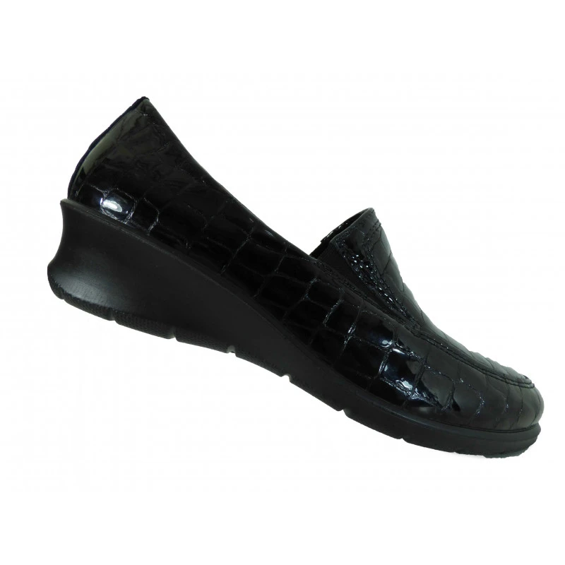 Mocassin En Cuir Noir Vernis Confort Ecco