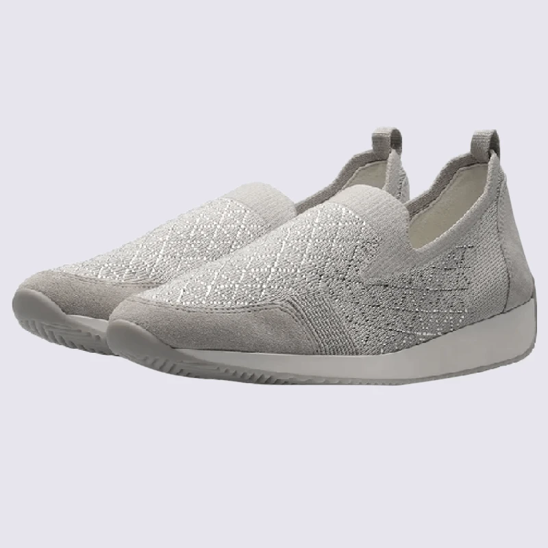 Mocassins Ara, Slip-on Lissabon à Strass Femme En Textile Gris Galet – Image 2