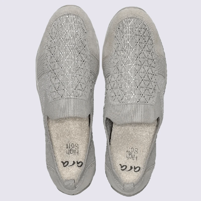 Mocassins Ara, Slip-on Lissabon à Strass Femme En Textile Gris Galet – Image 3