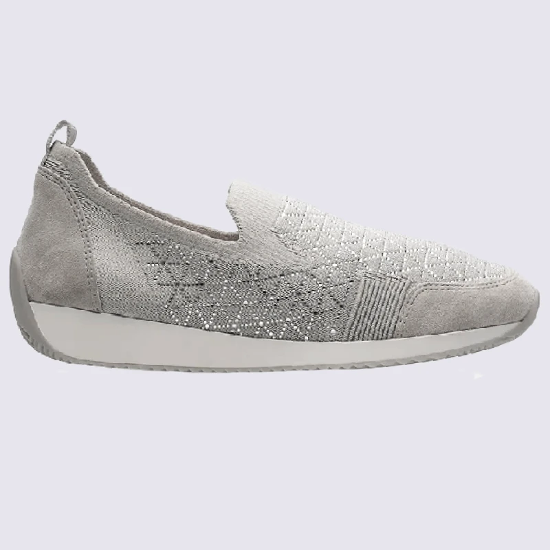 Mocassins Ara, Slip-on Lissabon Ă Strass Femme En Textile Gris Galet