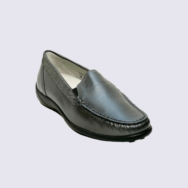 Mocassins Waldlaufer, Mocassins Modernes Et Confortables Pour Femme En Cuir Argenté/asphalte – Image 2