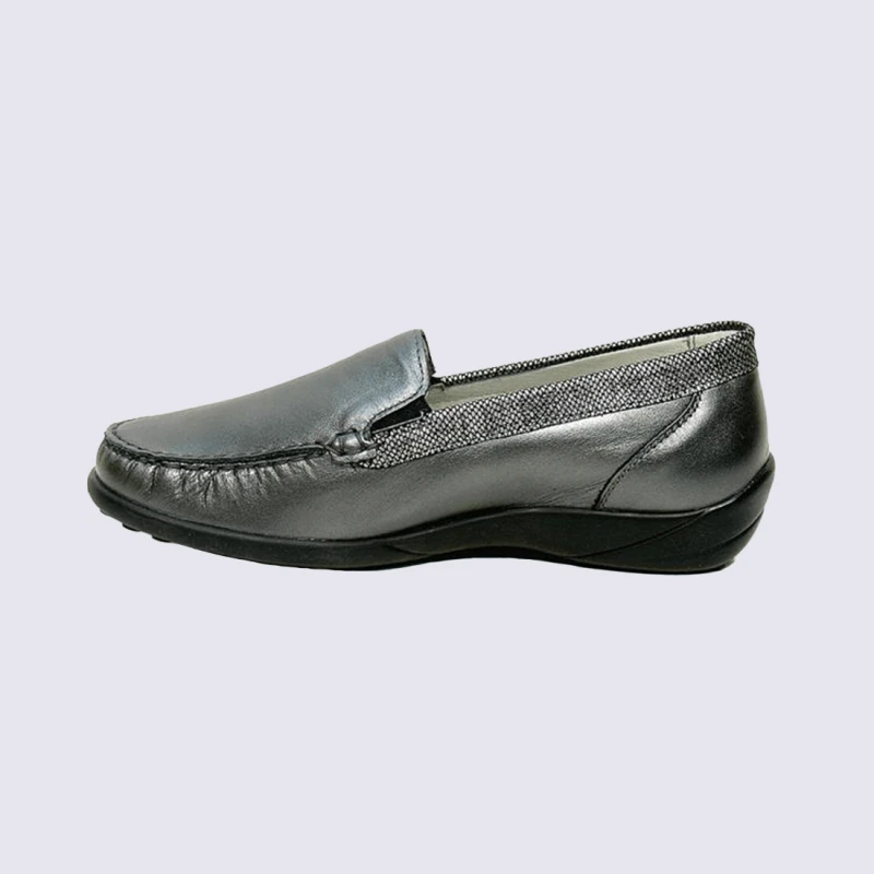Mocassins Waldlaufer, Mocassins Modernes Et Confortables Pour Femme En Cuir Argenté/asphalte – Image 3