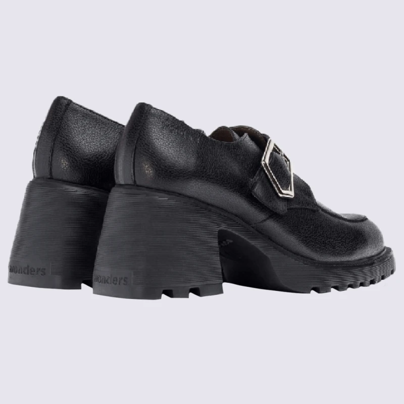 Mocassins Wonders, Mocassins à Talon Tendances Femme En Cuir Noir – Image 3