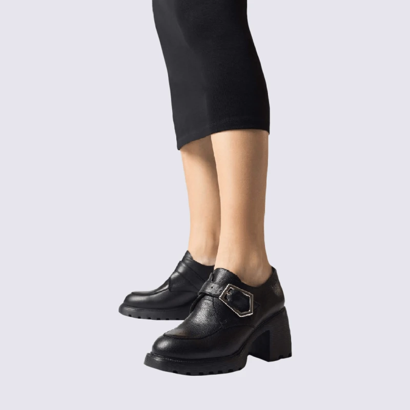 Mocassins Wonders, Mocassins à Talon Tendances Femme En Cuir Noir – Image 4