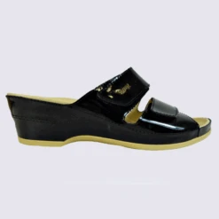Mule Vital, Mules Confortables Femme En Cuir Vernis Noir