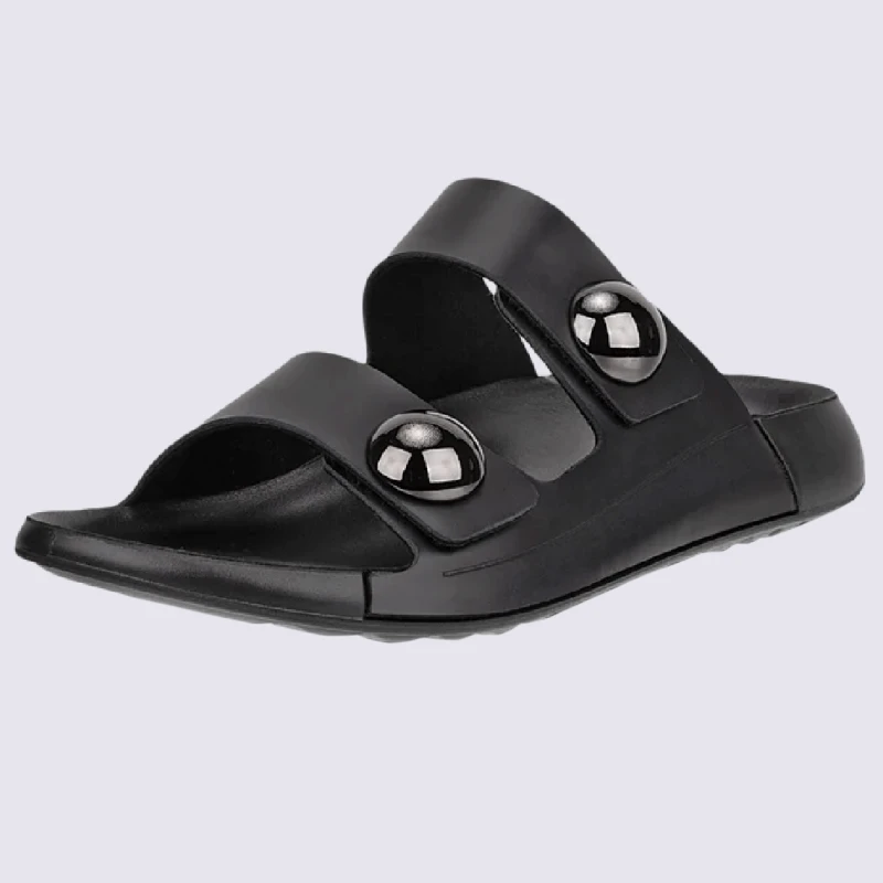 Mules Ecco, Sandales Deux Brides Femme En Cuir Noir – Image 2