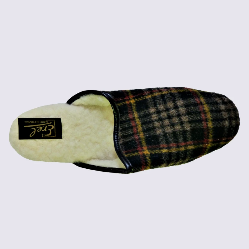 Mules Erel, Mules Chaudes à Carreaux Homme Beige Orange – Image 3