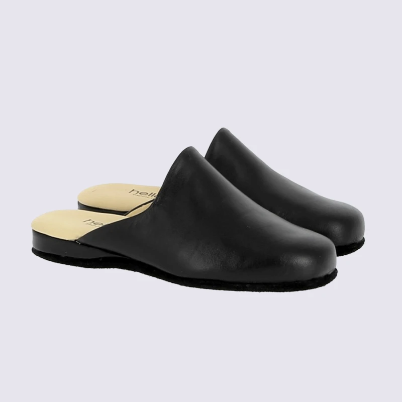 Mules Heller, Mules Confortables Et Chic Pour Femme En Cuir Mate Noir – Image 2