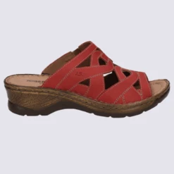 Mules Josef Seibel, Mules à Bouts Ouverts Ajourées Femme En Cuir Rouge