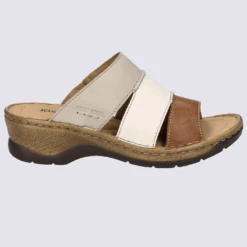 Mules Josef Seibel, Mules à Bouts Ouverts Femme En Cuir Cognac/beige